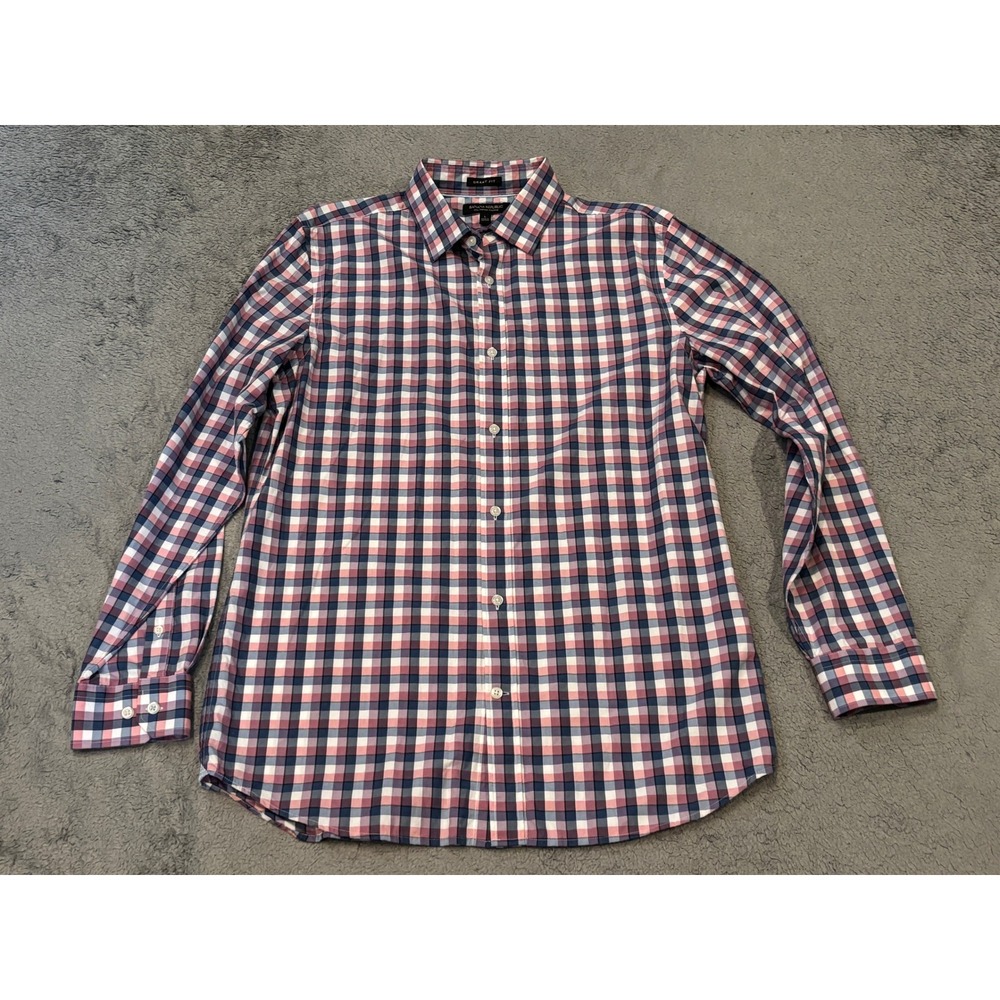 Banana Republic Grant Fit Shirt Mens Large 120s Supima Cotton Gingham Pink Blue